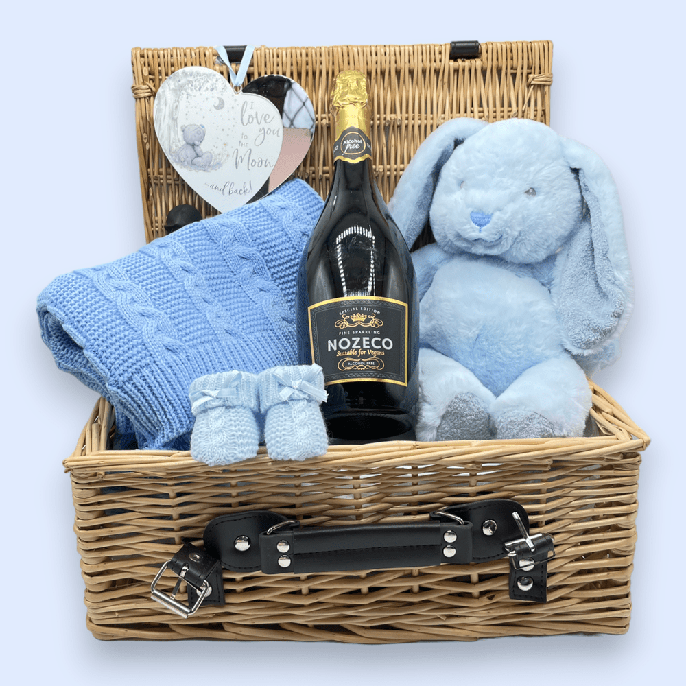 Newborn Gift Hamper with Blue Knitted Blanket and Booties