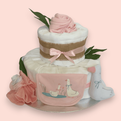 Exquisite 2 Tier Pink “Duck” Nappy Cake – Perfect Newborn Gift