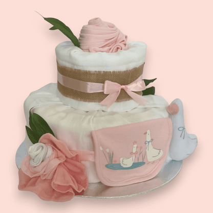 Exquisite 2 Tier Pink “Duck” Nappy Cake – Perfect Newborn Gift