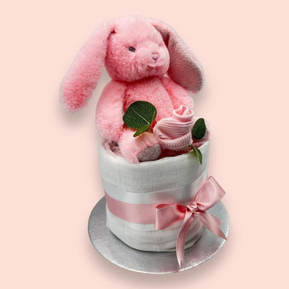 Pink Bunny Hugs Mini Nappy Cake - Right Side View