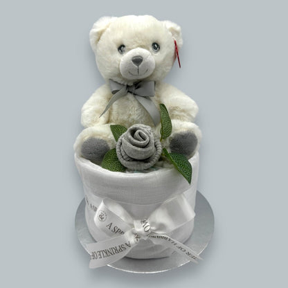 Grey Petite Joy Teddy Bundle mini nappy cake