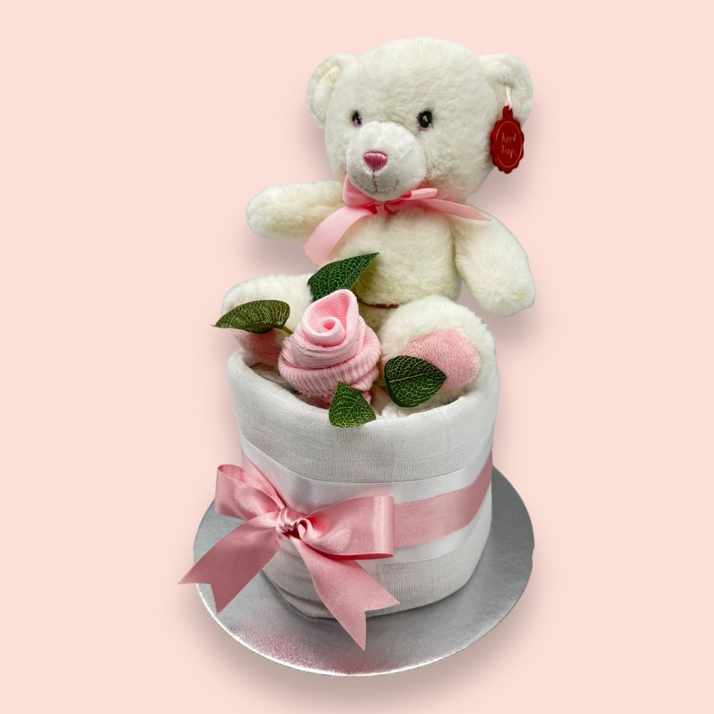 Mini Nappy Cake with Teddy and Socks