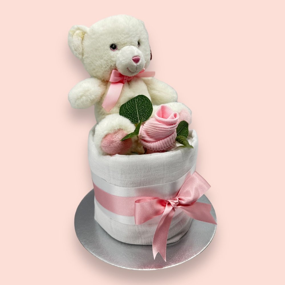 Right Side View of Pink Petite Joy Teddy Bundle