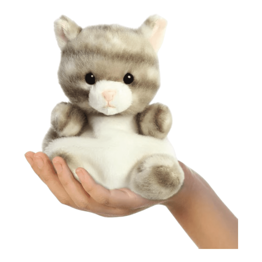 Palm Pals Silver Kitty Soft Toy in palm of hand