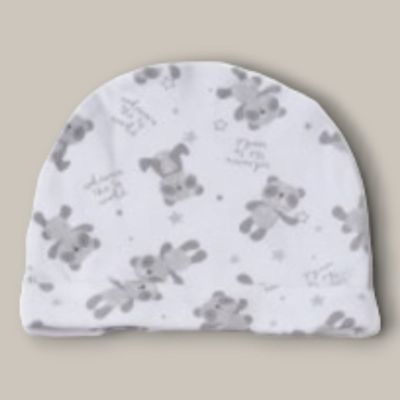 White and grey panda print hat from Baby Panda 8-Piece Layette Gift Set.