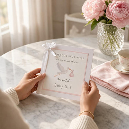 Stork Greetings Card – Baby Girl