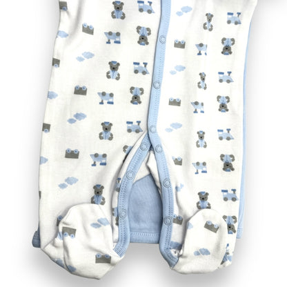 Long-Sleeved Footed Sleepsuit with Train and Teddy Print