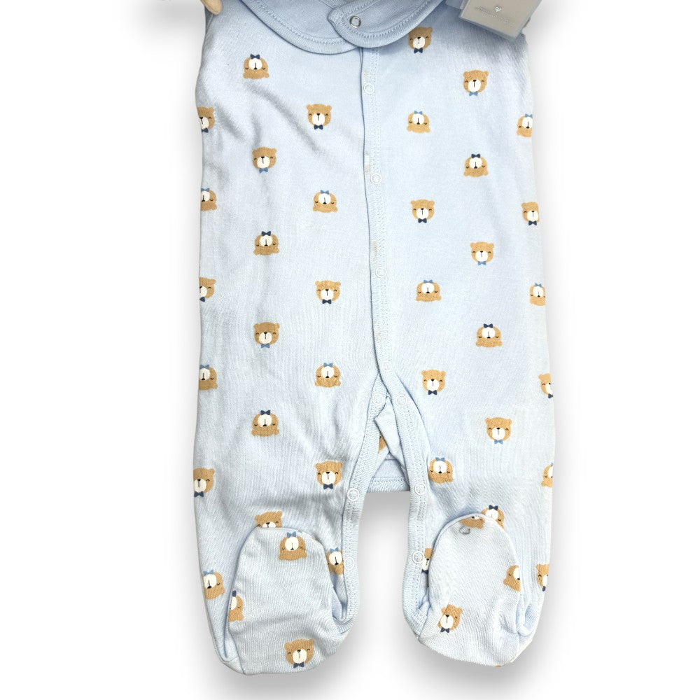 Long sleeved footed leg sleepsuit with bear print from the Bear Hug 10-Piece Baby Clothing Gift Set