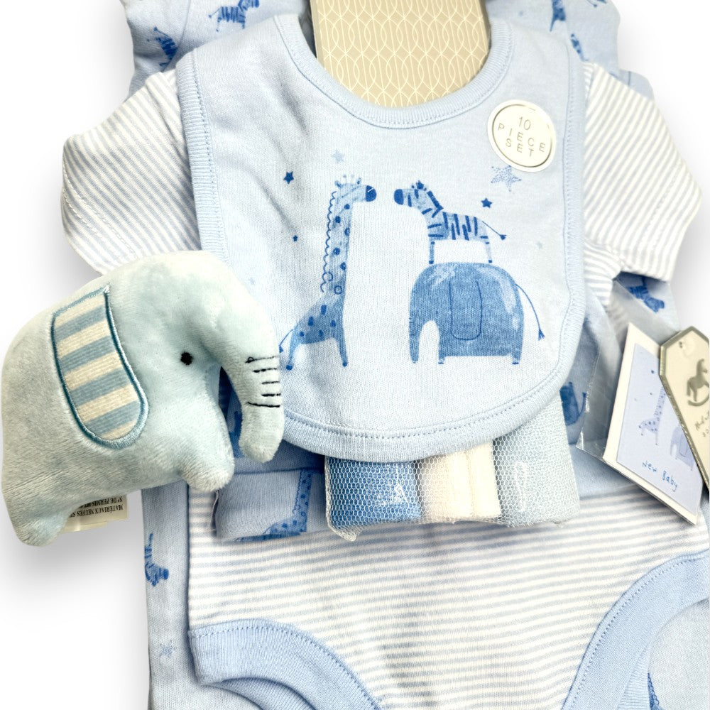 Safari Adventure: 10-Piece Baby Blue Layette Gift Set