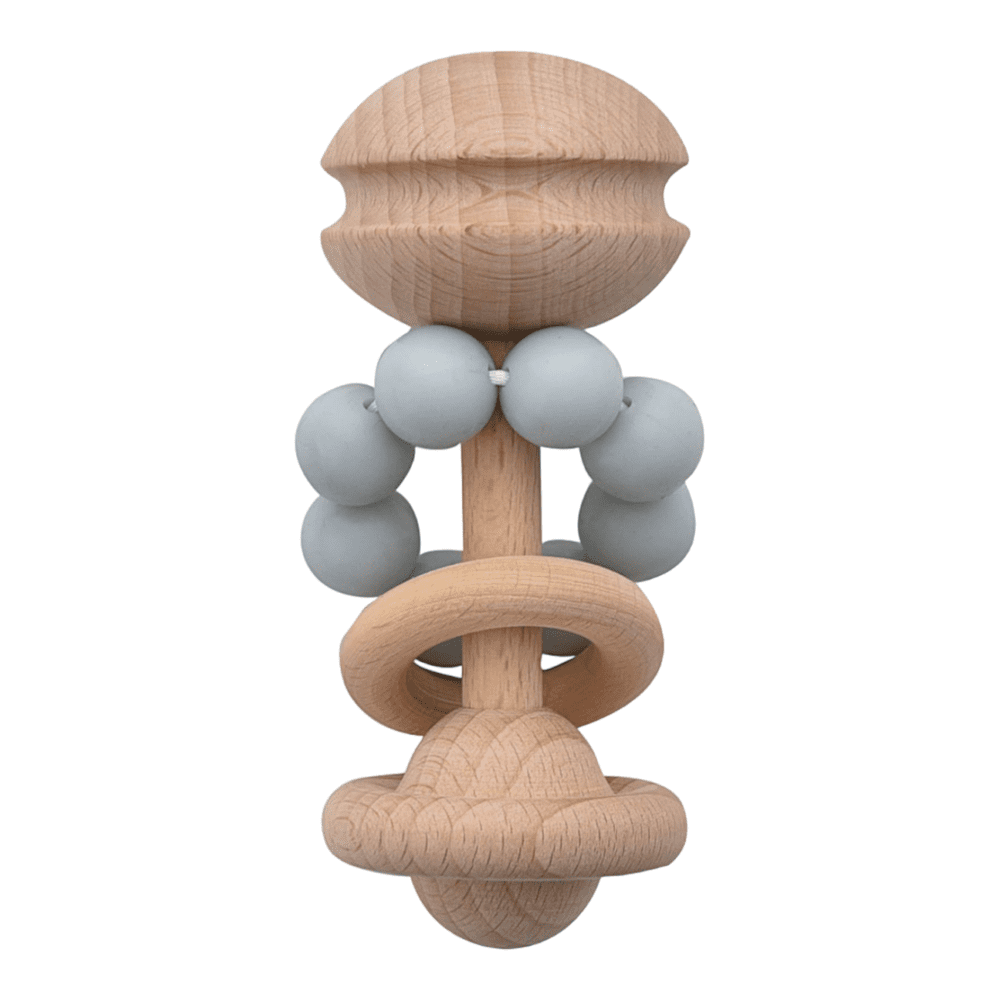 Blue silicone and beech wood baby teether by BAMBINO BY JULIANA
