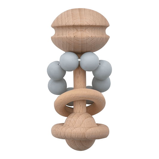 Blue silicone and beech wood baby teether by BAMBINO BY JULIANA