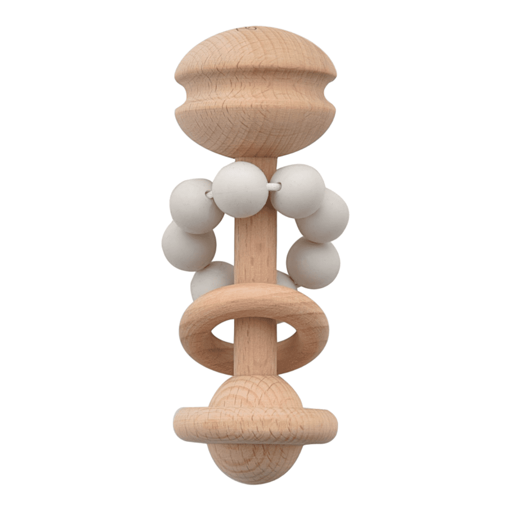 Grey silicone and beech wood baby teether by BAMBINO BY JULIANA