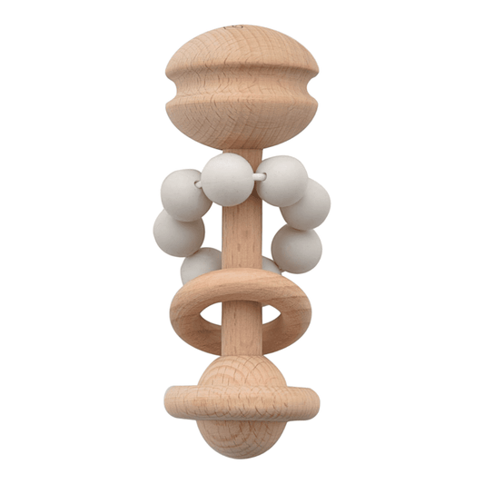 Grey silicone and beech wood baby teether by BAMBINO BY JULIANA