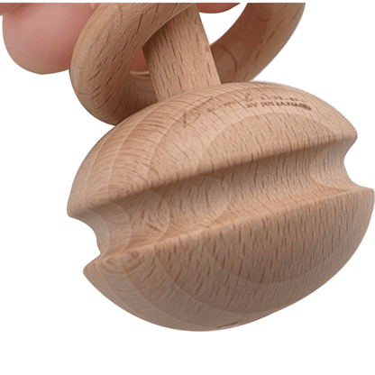 BAMBINO pink silicone baby teether with natural beech wood