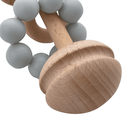 Blue food-grade silicone and beech wood baby teether
