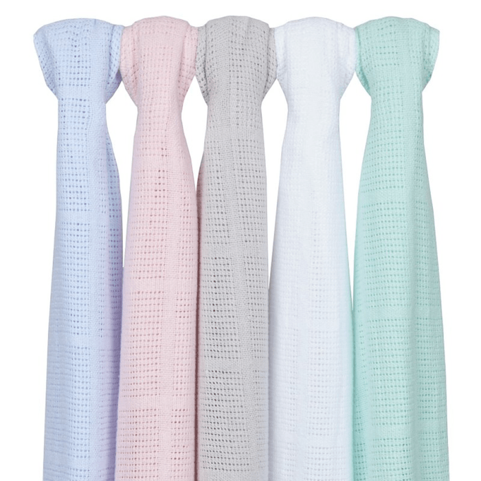Cotton baby blankets with cellular weave, showing other colour variants