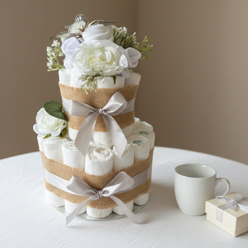 Luxury naked nappy cake gift for baby shower or new parents