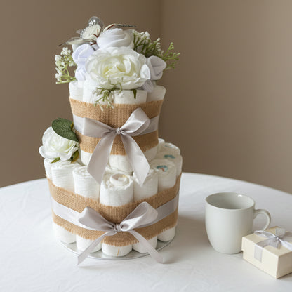 Luxury naked nappy cake gift for baby shower or new parents