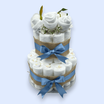 Luxury blue naked nappy cake baby shower centrepiece