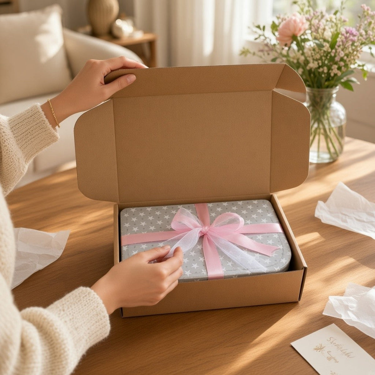 Pink new baby gift suitcase by Love & Tiers