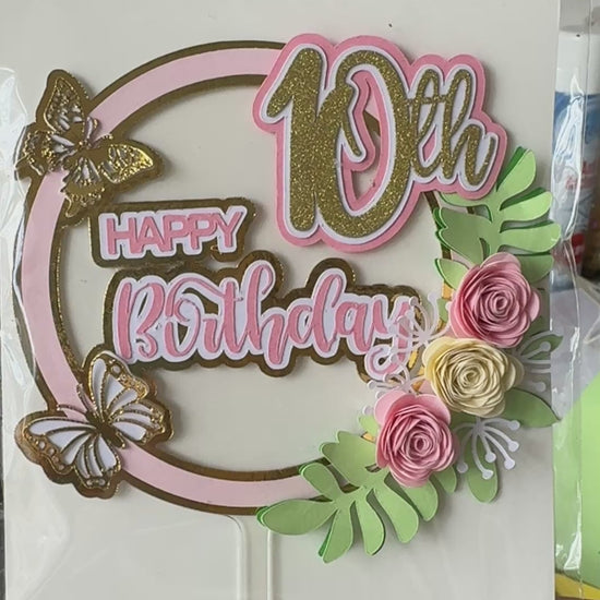 Instagram worthy 10th birthday cake topper in blush pink gold and cream tones