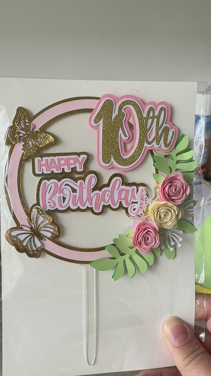 Instagram worthy 10th birthday cake topper in blush pink gold and cream tones