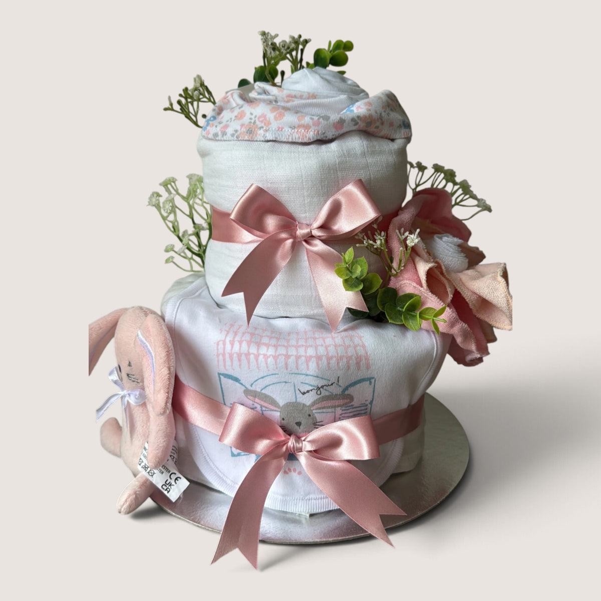 2 Tier Pink Nappy Cake – Pretty in Pink Baby Gift