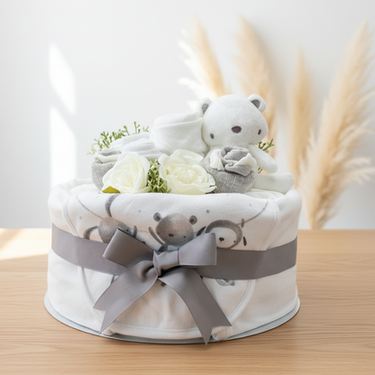 Tender Blooms 1-Tier Deluxe Nappy Cake – Neutral, handcrafted baby gift
